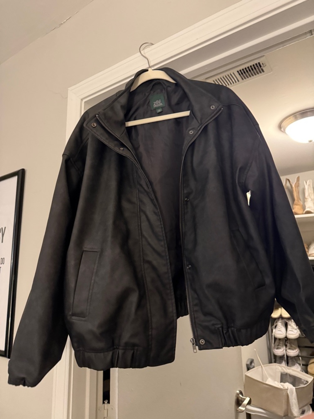 wild fable Black Faux-Leather Bomber Jacket